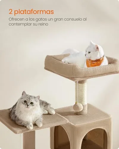 FEANDREA ▫️ Árvore para Gatos, Altura 137,7 cm, Multinível, 4 Postes para Arranhar 3