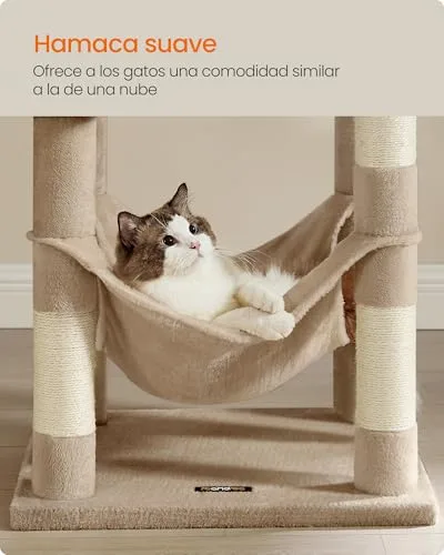 FEANDREA ▫️ Árvore para Gatos, Altura 137,7 cm, Multinível, 4 Postes para Arranhar 4