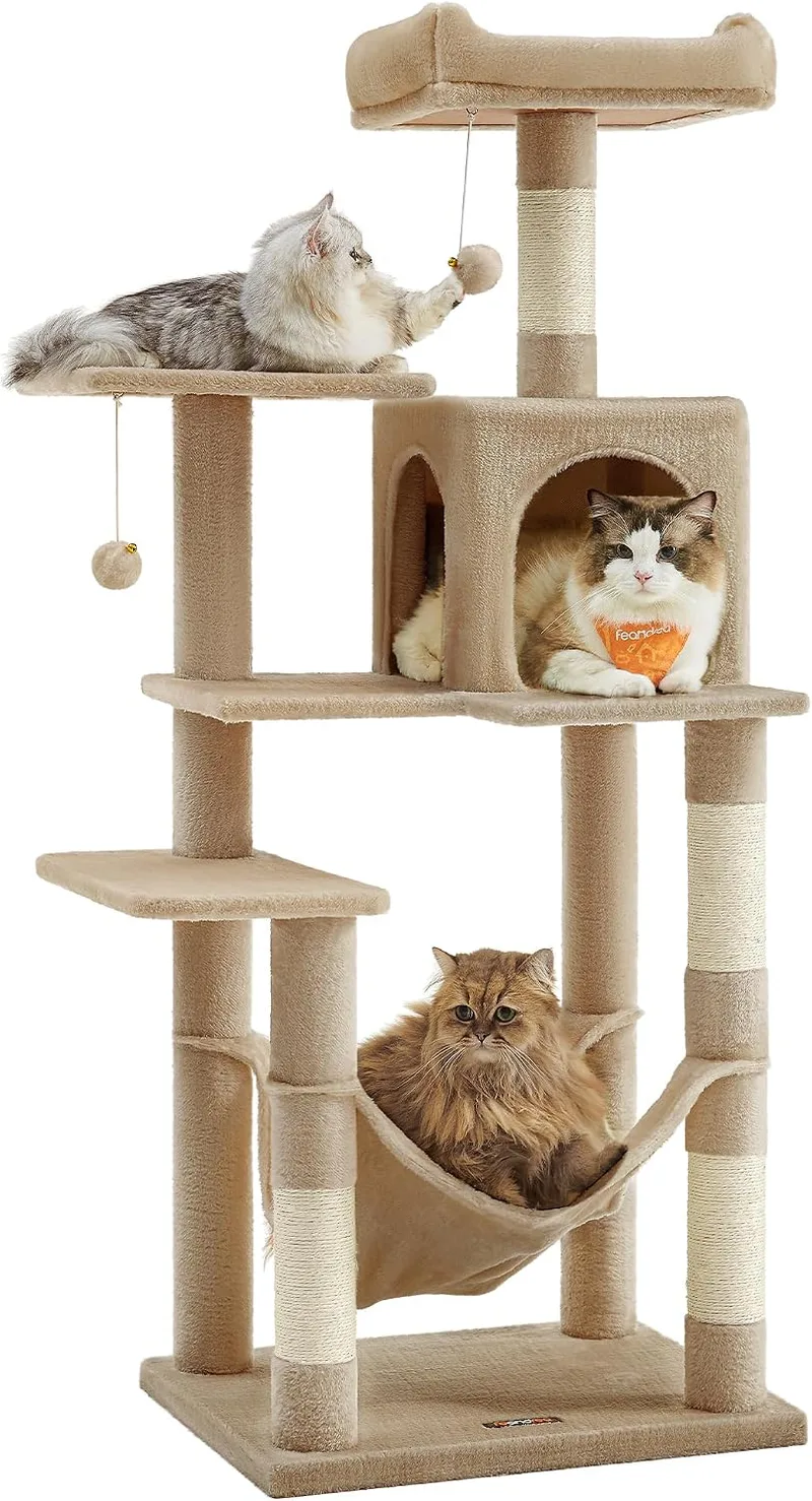 FEANDREA ▫️ Árvore para Gatos, Altura 137,7 cm, Multinível, 4 Postes para Arranhar