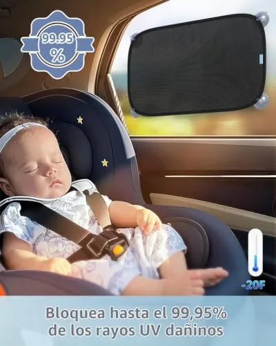 PEMOTech ▫️ Pára-sol para Carro de Bebé [Atualização 2026] 53 × 36 cm, 8 ventosas potentes, sem película adesiva, proteção UV UPF50+ certificada, para o vidro traseiro e as janelas laterais (2 peças) 3