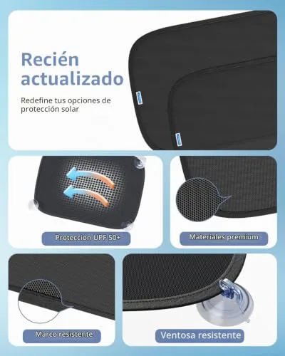 PEMOTech ▫️ Pára-sol para Carro de Bebé [Atualização 2026] 53 × 36 cm, 8 ventosas potentes, sem película adesiva, proteção UV UPF50+ certificada, para o vidro traseiro e as janelas laterais (2 peças) 7