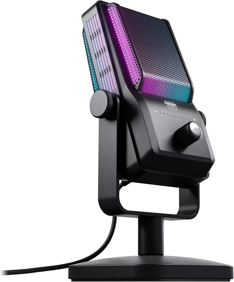 CHERRY XTRFY ▫️ Ngale R Microfone USB de alta qualidade para gravação e streaming, Plug & Play através da porta USB, funções Mute, RGB e Gain, filtro Low Cut: para jogos, preto