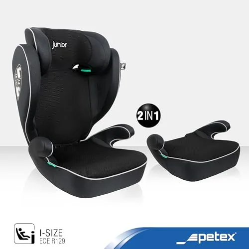 Petex ▫️ Cadeira de carro para crianças Basic i-Size, em conformidade com a norma ECE R129, para crianças com cerca de 100 – 150 cm, cadeira de carro ajustável em altura, na cor preta, 1 unidade 2