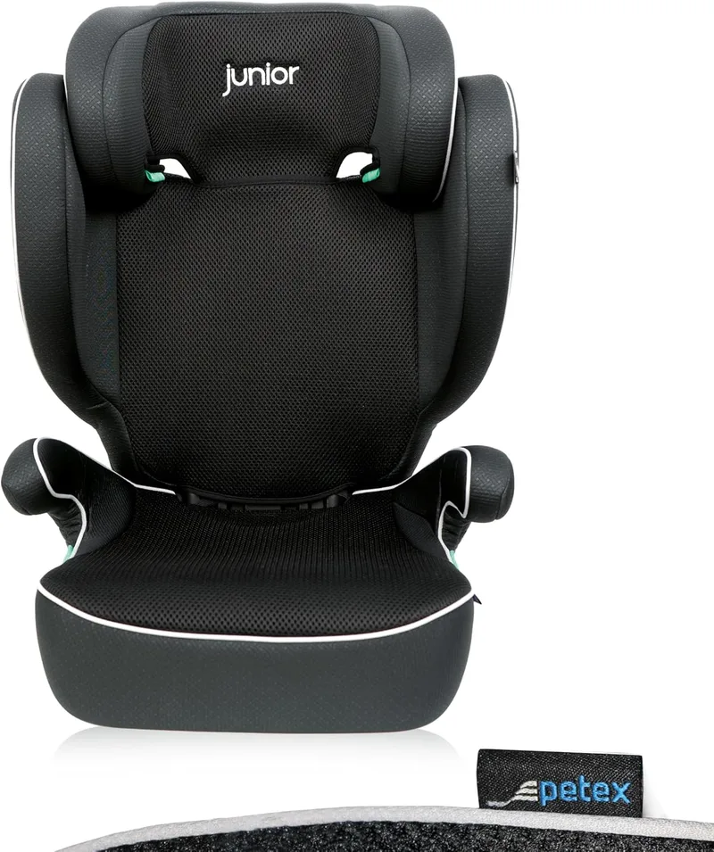 Petex ▫️ Cadeira de carro para crianças Basic i-Size, em conformidade com a norma ECE R129, para crianças com cerca de 100 – 150 cm, cadeira de carro ajustável em altura, na cor preta, 1 unidade
