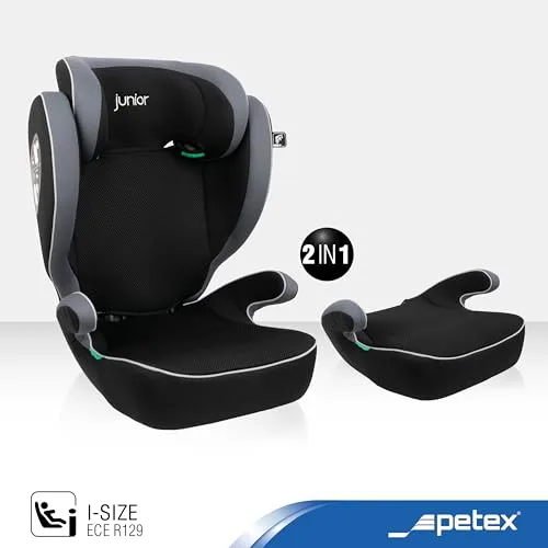 Petex ▫️ Cadeira auto infantil Basic i-Size, em conformidade com a norma ECE R129, para crianças com cerca de 100 – 150 cm, cadeira auto infantil ajustável em altura, na cor cinzenta, 1 unidade 2