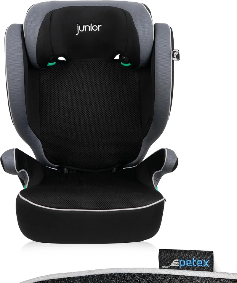 Petex ▫️ Cadeira auto infantil Basic i-Size, em conformidade com a norma ECE R129, para crianças com cerca de 100 – 150 cm, cadeira auto infantil ajustável em altura, na cor cinzenta, 1 unidade