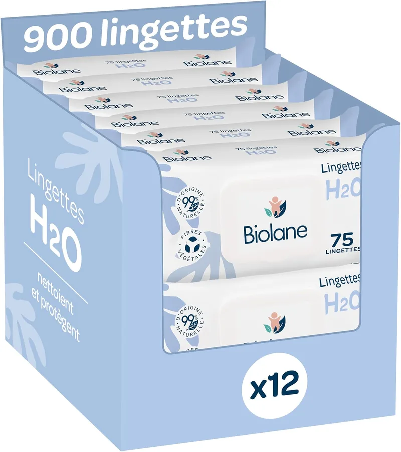 Biolane ▫️ Toalhitas para bebé à base de água - 900 toalhitas - Conjunto de 12x75