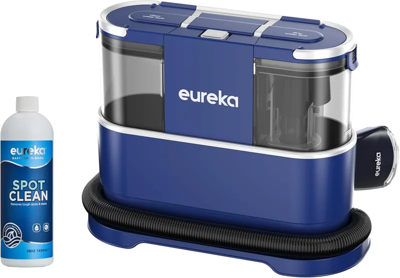 EUREKA ▫️ Aspirador de tapetes | Limpador de manchas para várias superfícies, para tapetes, alcatifas, estofos, escadas e automóveis | Depósito de água grande de 1,5 L, NEY100 com fórmula de limpeza, azul