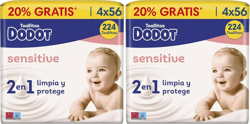 DODOT ▫️ Toalhitas para bebé Sensitive - Embalagem de 8 x 54 toalhitas - Total: 216 toalhitas