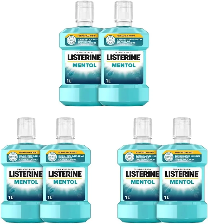Listerine ▫️ Mentol (embalagem de 2 x 1 L), elixir bucal com flúor, elixir bucal com 24 horas de proteção, elixir bucal com mentol para um hálito fresco duradouro (Embalagem de 3)