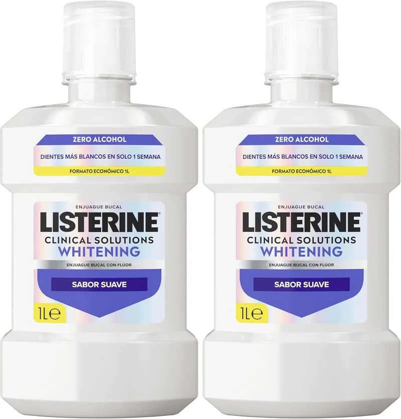 Listerine ▫️ Advanced White Sabor Suave (1 x 1 L), elixir bucal em embalagem económica, sem álcool, elixir bucal branqueador para uma limpeza ideal (Embalagem de 2)