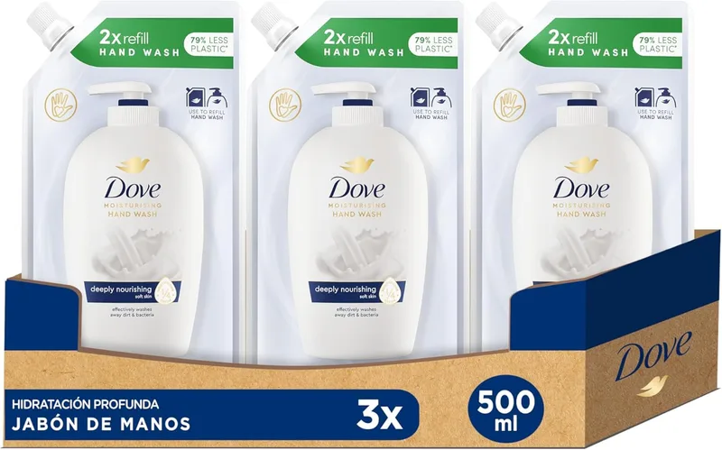 Dove ▫️ Recarga de Gel de Banho Hidratação Profunda com 5 Hidratantes para Todos os Tipos de Pele, 500 ml (embalagem com 3)