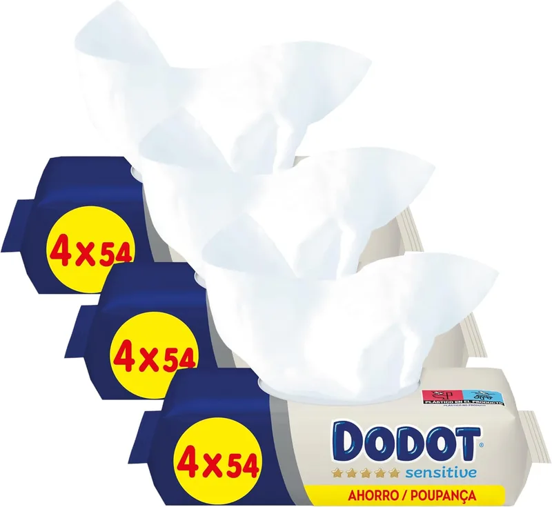 DODOT ▫️ Toalhitas Sensitive para bebés - Embalagem de 12 x 54 toalhitas - Total: 216 toalhitas
