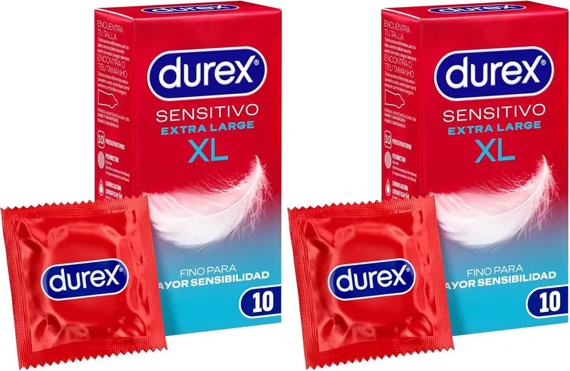 Durex ▫️ Preservativos Sensitivo XL, finos para maior sensibilidade, 10 preservativos XL (embalagem de 2)