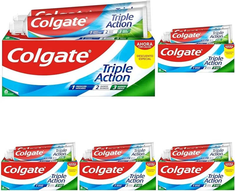 Colgate ▫️ Pasta de Dentes Tripla Ação, Embalagem 2 x 75ml, Pasta de Dentes com Flúor, Pasta de Dentes Anticáries, Ajuda a Manter os Dentes Brancos, Refresca o Hálito, Para Toda a Família