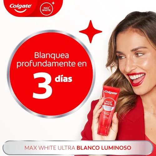 Colgate ▫️ Max White Ultra Active Foam Pasta de dentes branqueadora com flúor, 50 ml, pasta de dentes branqueadora segura para o esmalte, dentes mais brancos em apenas 3 dias*, elimina manchas profundas* 4