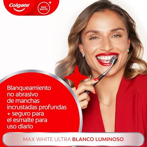 Colgate ▫️ Max White Ultra Active Foam Pasta de dentes branqueadora com flúor, 50 ml, pasta de dentes branqueadora segura para o esmalte, dentes mais brancos em apenas 3 dias*, elimina manchas profundas* 6