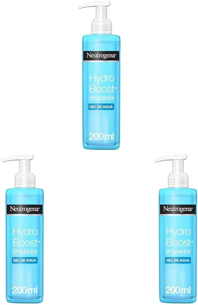Neutrogena ▫️ Gel de Água de Limpeza Facial Hydro Boost, Ácido Hialurónico, Desmaquilhante, para impurezas e oleosidade, Hidratação intensa, Peles sensíveis, 200 ml (Embalagem de 3)