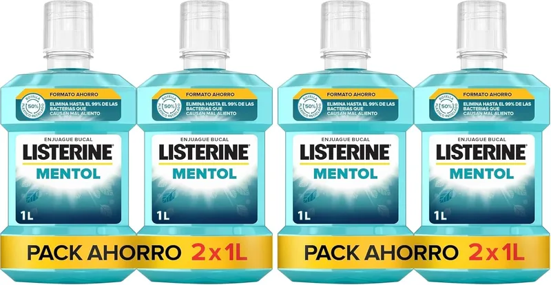 Listerine ▫️ Mentol (embalagem de 2 x 1 L), elixir bucal com flúor, elixir bucal com 24 horas de proteção, elixir bucal com mentol para um hálito fresco duradouro (Embalagem de 2)