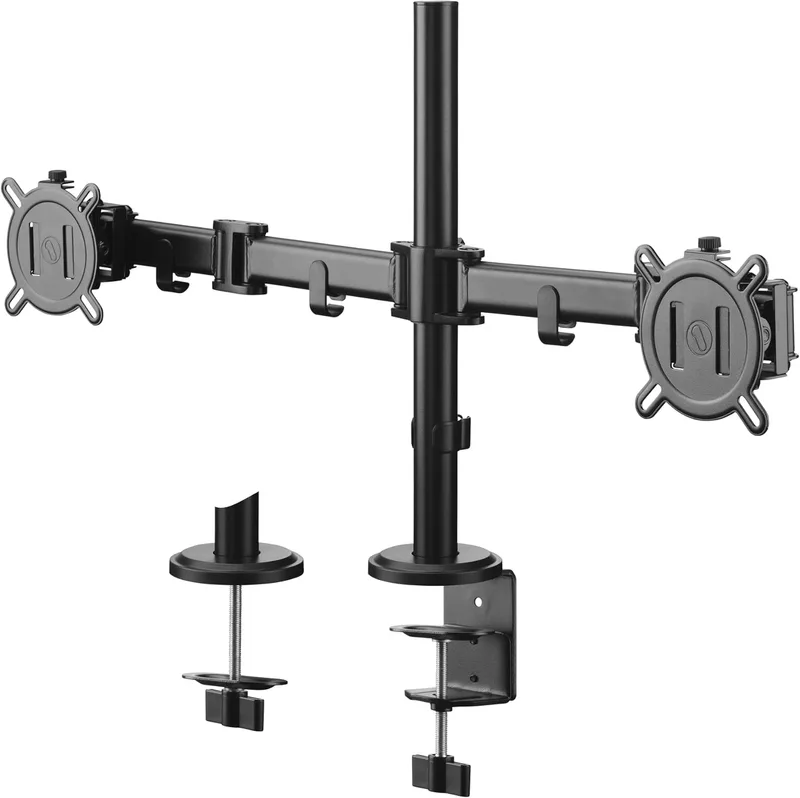One For All ▫️ Braço universal para dois monitores para ecrãs de 13" a 32" - VESA 75/100 mm - Ajuste de altura - Inclinação (90°), rotação (180°) e giro (360°) - Peso máximo: 8 kg - Preto (DM2210)