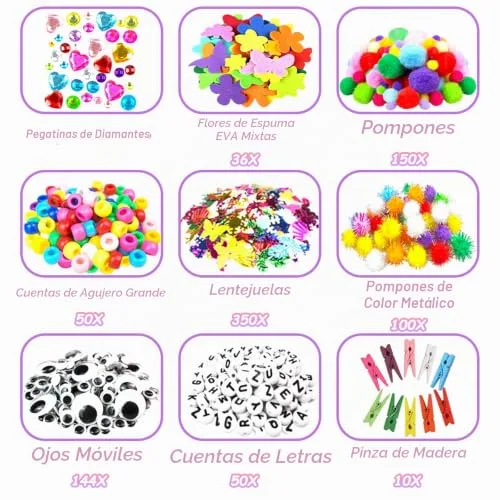 VLUSSO ▫️ 2000 peças - Kit de artesanato criativo DIY para crianças - Conjunto de artesanato para meninas com caixa e limpador de palhinhas - Conjunto de materiais de artesanato para meninos e meninas de 4, 5, 6, 7 e 8 anos - Presente 2