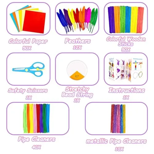 VLUSSO ▫️ 2000 peças - Kit de artesanato criativo DIY para crianças - Conjunto de artesanato para meninas com caixa e limpador de palhinhas - Conjunto de materiais de artesanato para meninos e meninas de 4, 5, 6, 7 e 8 anos - Presente 3