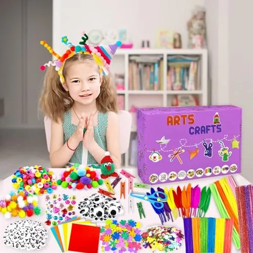 VLUSSO ▫️ 2000 peças - Kit de artesanato criativo DIY para crianças - Conjunto de artesanato para meninas com caixa e limpador de palhinhas - Conjunto de materiais de artesanato para meninos e meninas de 4, 5, 6, 7 e 8 anos - Presente 4