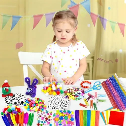 VLUSSO ▫️ 2000 peças - Kit de artesanato criativo DIY para crianças - Conjunto de artesanato para meninas com caixa e limpador de palhinhas - Conjunto de materiais de artesanato para meninos e meninas de 4, 5, 6, 7 e 8 anos - Presente 6
