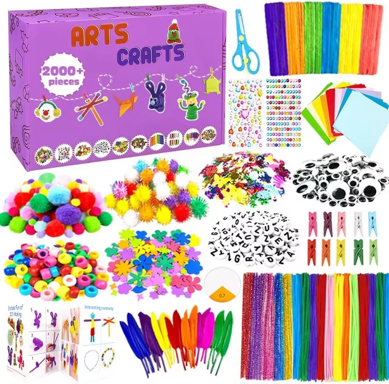 VLUSSO ▫️ 2000 peças - Kit de artesanato criativo DIY para crianças - Conjunto de artesanato para meninas com caixa e limpador de palhinhas - Conjunto de materiais de artesanato para meninos e meninas de 4, 5, 6, 7 e 8 anos - Presente