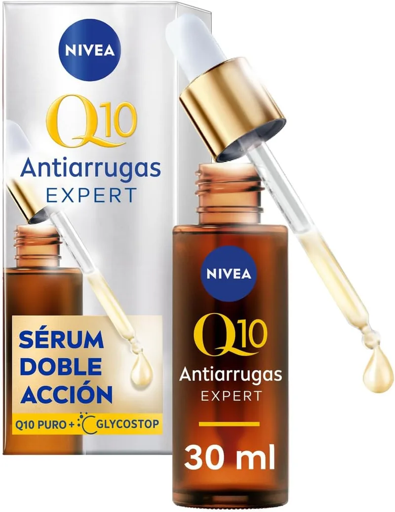 NIVEA ▫️ Q10 Anti-rugas Expert Sérum de Dupla Ação (30 ml) - Sérum facial antienvelhecimento, tecnologia antiglicação, bloqueia os danos causados pelos açúcares - Pele seca, mista, normal - 30 ml