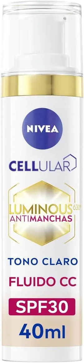 NIVEA ▫️ Cellular Luminous630 - Fluido CC Antimanchas FPS 30 3 em 1 - CC Cream de Tripla Ação - Cobre e Reduz as Manchas - Protetor Solar Facial com Cor - Para Todos os Tipos de Pele - Tom Claro - 40 ml