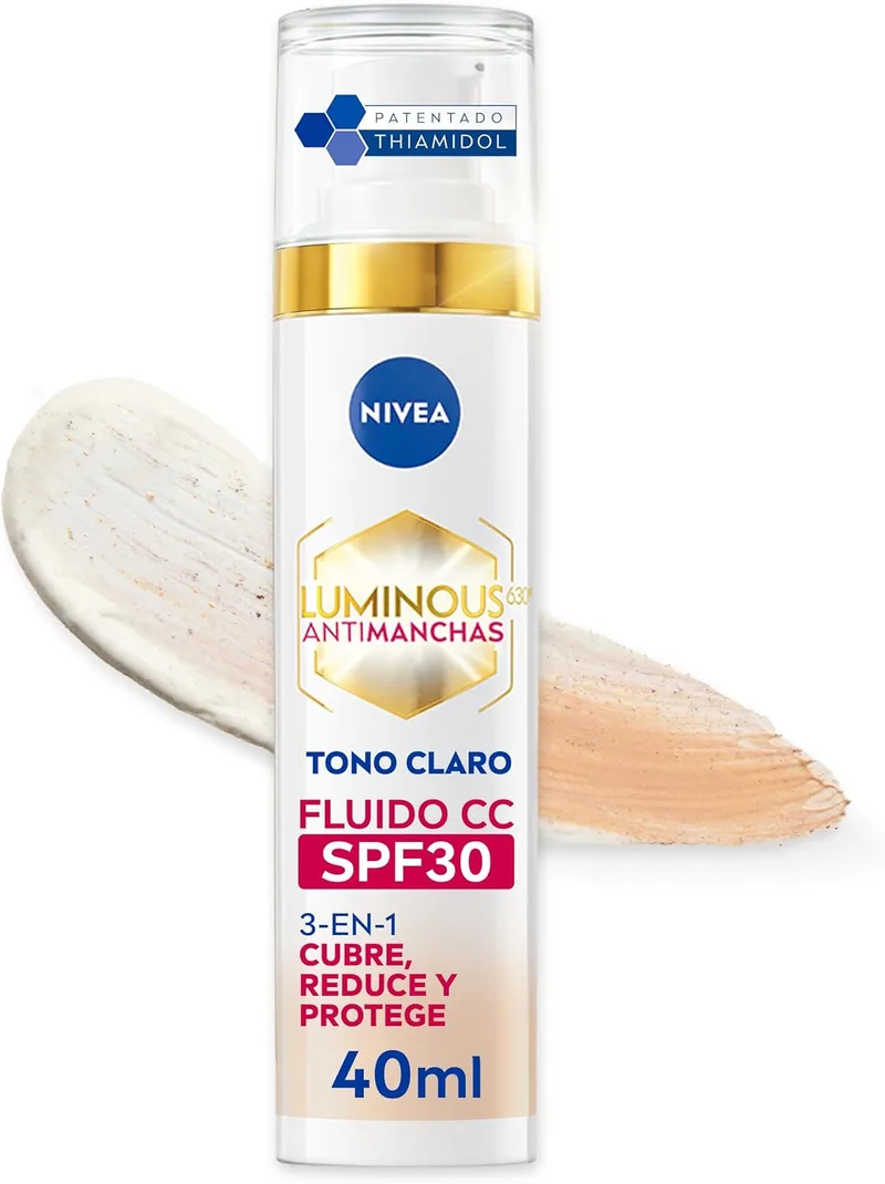 NIVEA ▫️ Cellular Luminous630 - Fluido CC Antimanchas FPS 30 3 em 1 - CC Cream de Tripla Ação - Cobre e Reduz as Manchas - Protetor Solar Facial com Cor - Todos os Tipos de Pele - Tom Claro - 40 ml