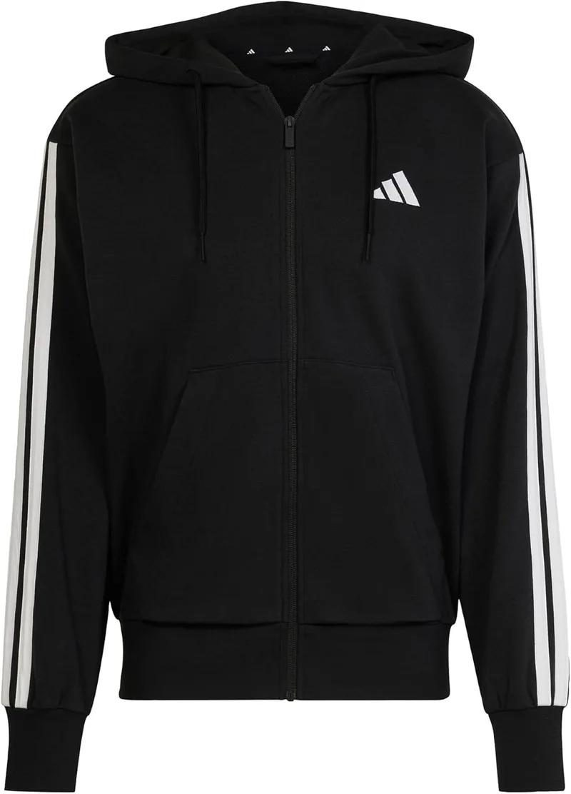 adidas ▫️ Casaco com capuz de felpo francês Essentials para homem, com 3 riscas