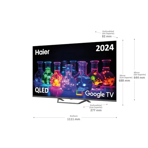 Haier ▫️ QLED 4K UHD H50S80EUX - Smart TV de 50", Google TV, Dolby Audio, HDR 10, comando remoto inteligente, Google Assistant, Bluetooth 5.1, DBX TV, 4 portas HDMI 2.1, sem moldura, 2024 2