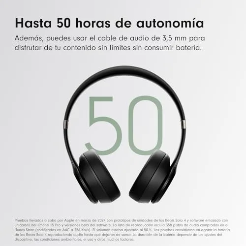 Beats ▫️ Solo 4 - Auscultadores sem fios Bluetooth do tipo «on-ear», compatíveis com Apple e Android, com até 50 horas de autonomia - Preto Mate 3