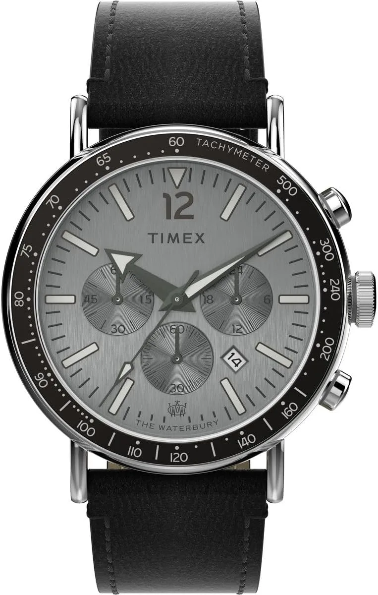 Timex ▫️ Relógio cronógrafo de quartzo para homem com bracelete em pele Standard Chrono