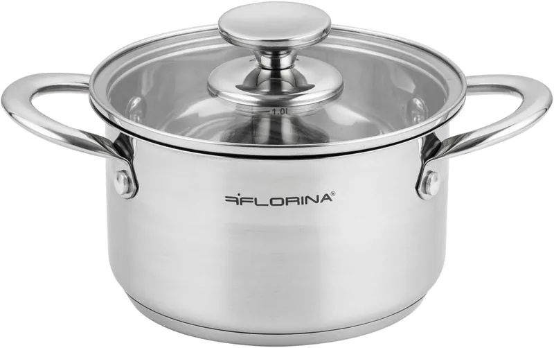 Florina ▫️ Panela em aço inoxidável (1,9 l) I 16 cm de diâmetro I Panela FALCON economizadora de energia I Panela com tampa de vidro e escala de medição I Todos os tipos de cozedura I Lavável na máquina de lavar louça