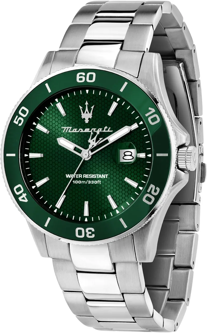 Maserati ▫️ Relógio para homem, edição limitada, hora, data, analógico, bracelete em aço, resistente à água, coleção Competition - R8853100039