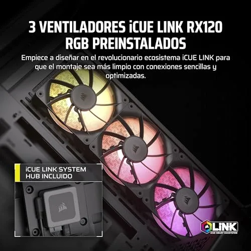 Corsair ▫️ iCUE Link 3500X RGB - Caixa de PC ATX de meia-torre - Vidro temperado panorâmico - Compatível com placa-mãe com montagem invertida - 3 ventoinhas RX120 RGB incluídas - Preto 4