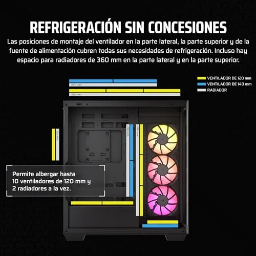 Corsair ▫️ iCUE Link 3500X RGB - Caixa de PC ATX de meia-torre - Vidro temperado panorâmico - Compatível com placa-mãe com montagem invertida - 3 ventoinhas RX120 RGB incluídas - Preto 6