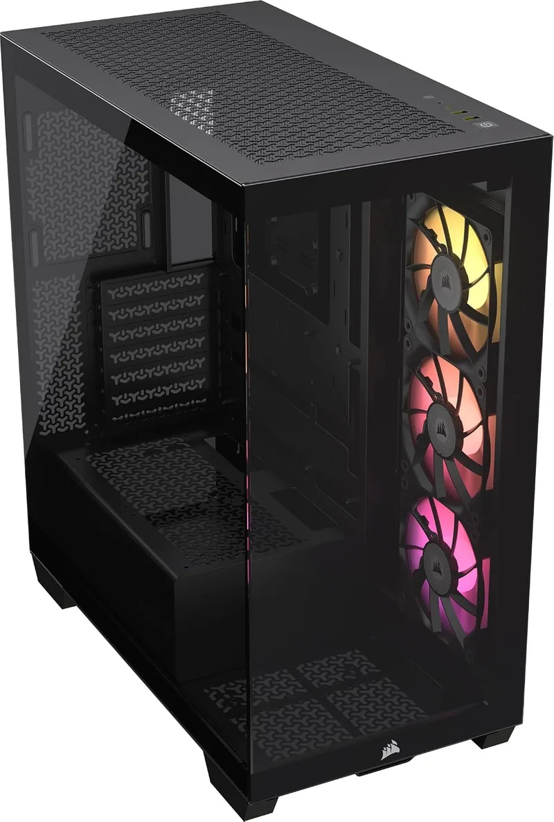 Corsair ▫️ iCUE Link 3500X RGB - Caixa de PC ATX de meia-torre - Vidro temperado panorâmico - Compatível com placa-mãe com montagem invertida - 3 ventoinhas RX120 RGB incluídas - Preto