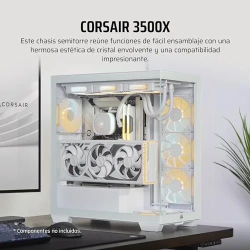 Corsair ▫️ 3500X Caixa de PC ATX de meia-torre - Vidro temperado panorâmico - Compatível com placa-mãe de montagem invertida - Sem ventoinhas incluídas - Branco 2