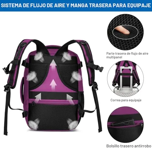 WENIG ▫️ Mochila de viagem de cabine de avião 40x20x25 para a Ryanair – Mochilas e malas de cabine Ryanair – Mochila de viagem – Bagagem de mão – Mochila feminina – Mochila para portátil com porta USB para o trabalho e a escola – Roxa 7