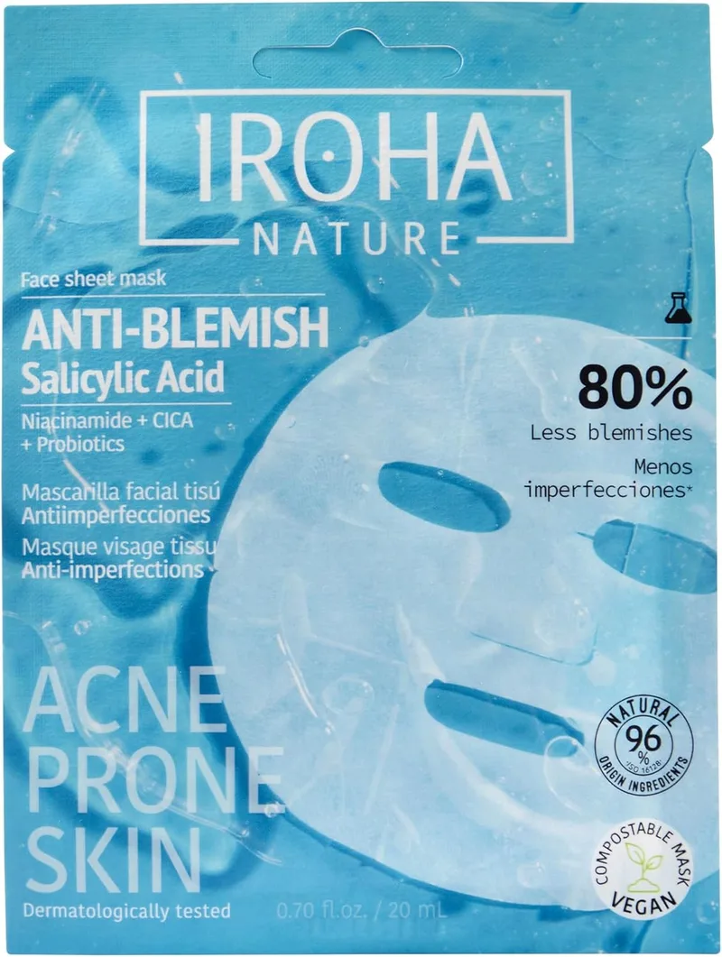 IROHA NATURE ▫️ Anti-Pimple Mask | Cosméticos Coreanos Reguladores de Sebo | Com Ácido Salicílico, Niacinamida e Cica | Para peles mistas a oleosas | Previne e reduz as borbulhas