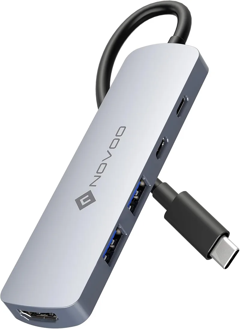 NOVOO ▫️ Hub USB C adaptador multiporta 5 em 1 com HDMI 4K@60Hz, 3 dados 5Gbps, PD 100W, dongle compatível para MacBook M3/Surface/XPS/Chromebook/iPhone 16/Steam Deck