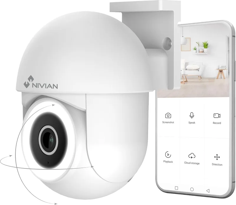 NIVIAN ▫️ Câmara PTZ WiFi 2K 3MP com rotação de 360° e visão nocturna IR | Rastreio automático, áudio bidirecional, IP65 | Segurança inteligente para casa e empresa | Aplicação Tuya + Alexa/Google
