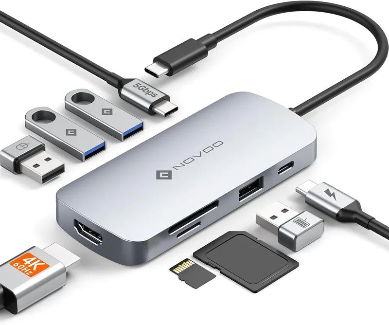 NOVOO ▫️ Estação de ligação USB-C 9 em 1, HDMI 4K a 60, PD 100 W, SD/TF
