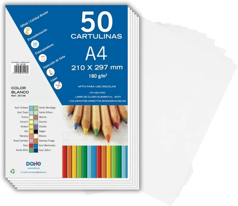 DOHE ▫️ Cartolina Branca A4 (50 unidades) - Dimensões 21 x 29,7 cm, Espessura 180 g/m², Artesanato, Impressão e Material Escolar