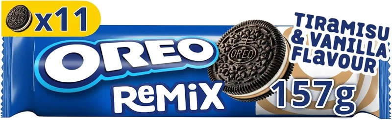 Oreo ▫️ Remix com sabor a baunilha e tiramisu – bolachas recheadas, 157 g