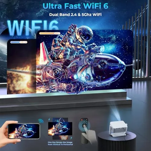 Lisowod ▫️ Videoprojetor 【Correção automática da distorção vertical (Keystone)/Foco elétrico/Rotação de 360°】 1080P HD 19 000 Lux Videoprojetor com Wi-Fi 6, Bluetooth Retroprojetor portátil para cinema em casa, FireStick/HDMI/USB 3